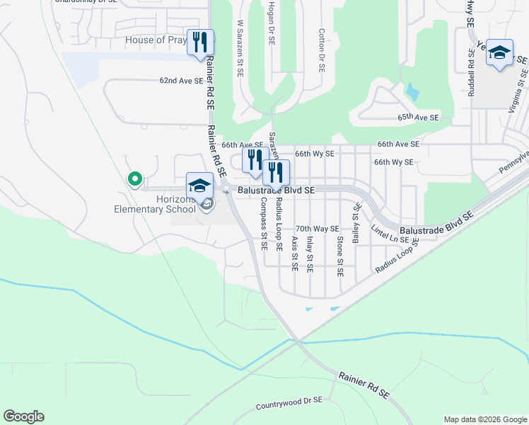 map of restaurants, bars, coffee shops, grocery stores, and more near 6933 Compass Street Southeast in Olympia