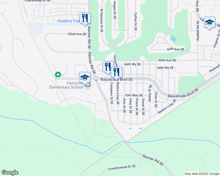 map of restaurants, bars, coffee shops, grocery stores, and more near 6933 Compass Street Southeast in Lacey
