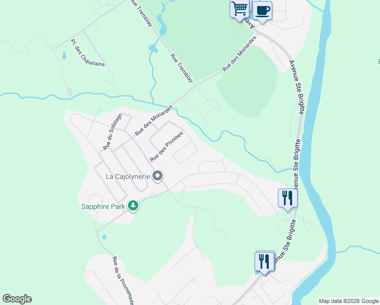 map of restaurants, bars, coffee shops, grocery stores, and more near 46 Rue de L'Azalée in Sainte-Brigitte-de-Laval
