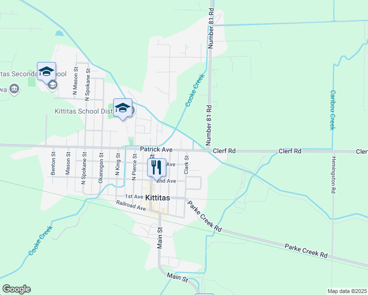 map of restaurants, bars, coffee shops, grocery stores, and more near 400 Sacajewea Court in Ellensburg