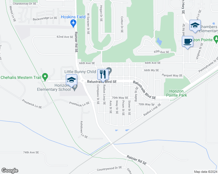 map of restaurants, bars, coffee shops, grocery stores, and more near 6913 Axis Street Southeast in Lacey
