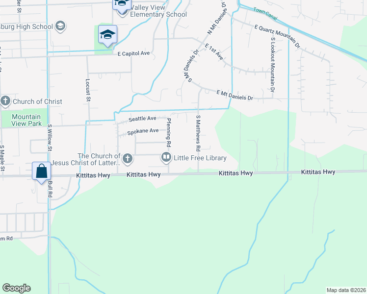 map of restaurants, bars, coffee shops, grocery stores, and more near 701 Kittitas Highway in Ellensburg