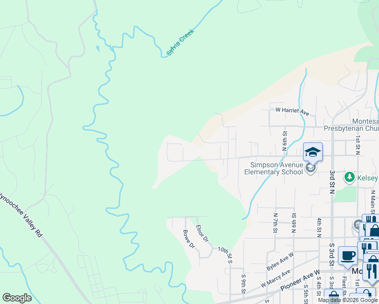 map of restaurants, bars, coffee shops, grocery stores, and more near 1404 70180 in Montesano