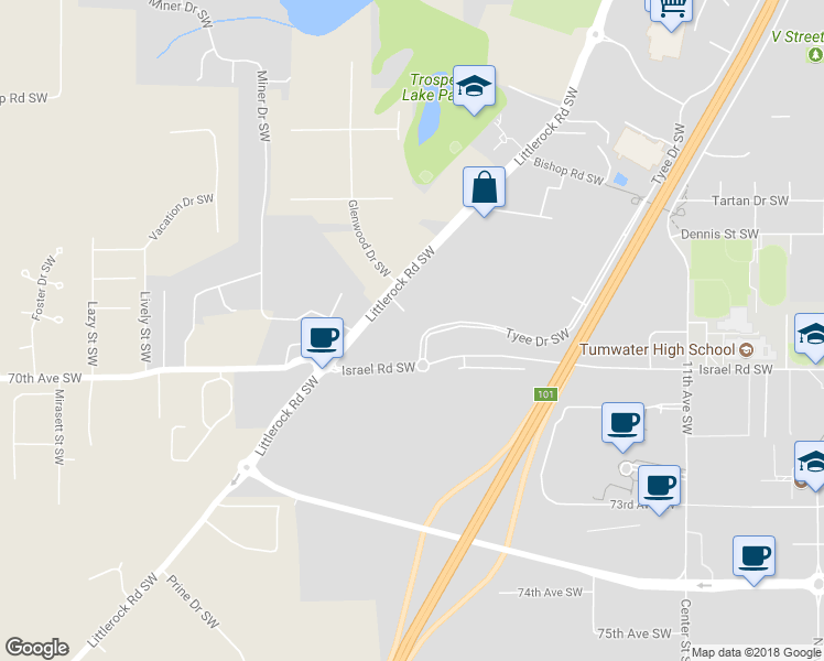 map of restaurants, bars, coffee shops, grocery stores, and more near 2209 McIver Court Southwest in Tumwater