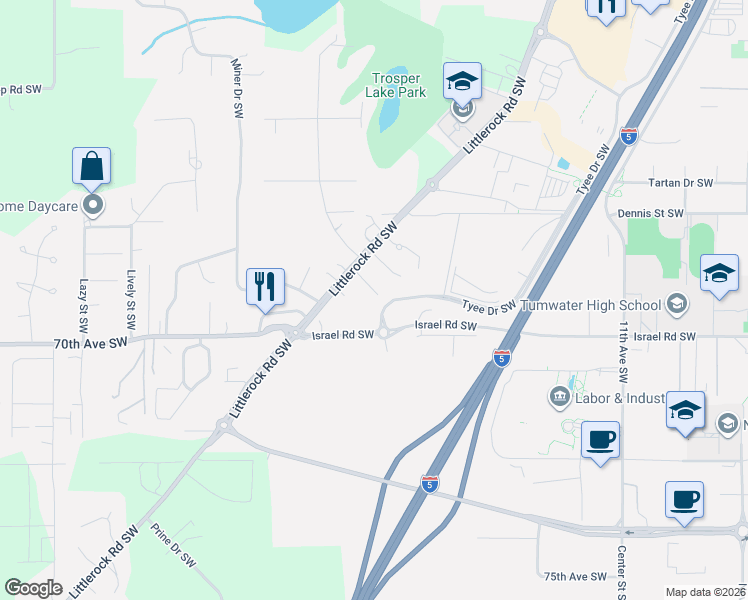 map of restaurants, bars, coffee shops, grocery stores, and more near 2209 McIver Court Southwest in Tumwater