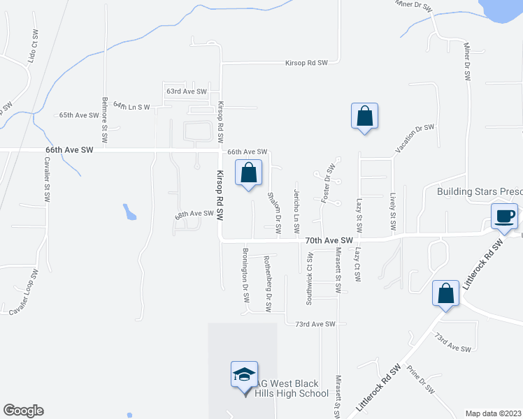 map of restaurants, bars, coffee shops, grocery stores, and more near 6813 Shalom Drive Southwest in Olympia