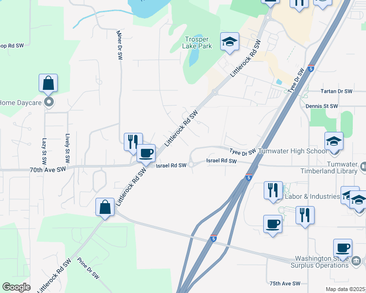 map of restaurants, bars, coffee shops, grocery stores, and more near 2209 McIver Court Southwest in Tumwater
