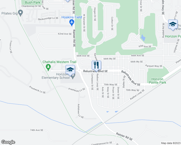 map of restaurants, bars, coffee shops, grocery stores, and more near 4965 Balustrade Boulevard Southeast in Lacey