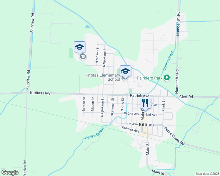 map of restaurants, bars, coffee shops, grocery stores, and more near 502 North Spokane Street in Kittitas