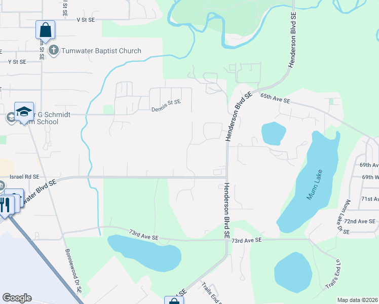 map of restaurants, bars, coffee shops, grocery stores, and more near 1046 Tumwater Boulevard Southeast in Olympia