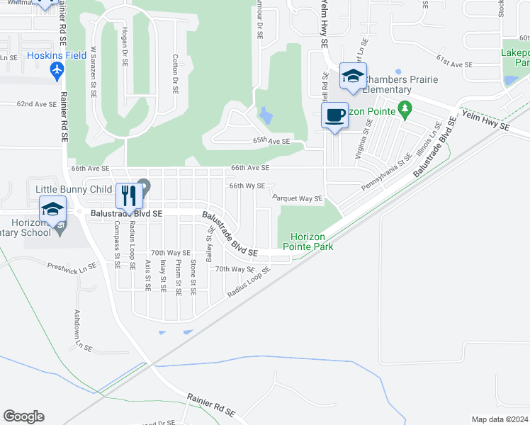 map of restaurants, bars, coffee shops, grocery stores, and more near 6871 Fresco Drive Southeast in Lacey