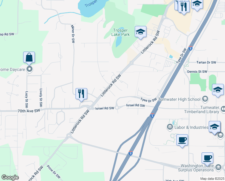 map of restaurants, bars, coffee shops, grocery stores, and more near 2240 McIver Court Southwest in Tumwater