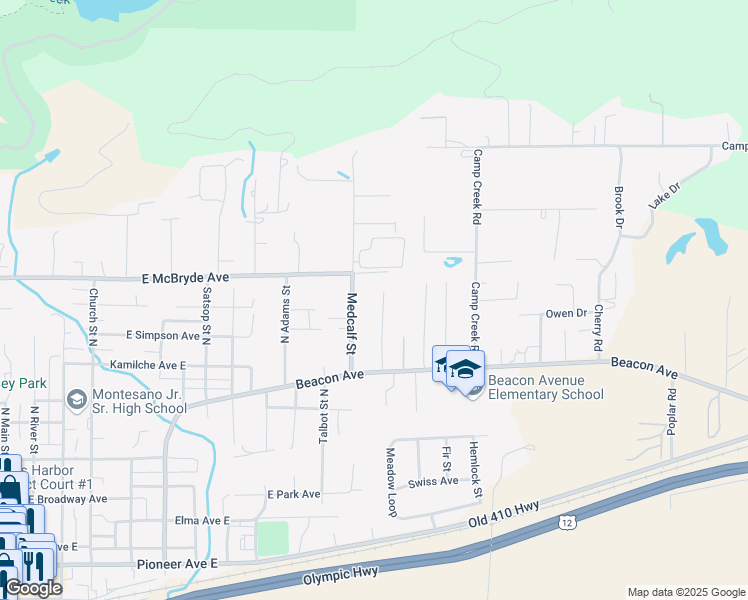 map of restaurants, bars, coffee shops, grocery stores, and more near 1398 Beacon Avenue in Montesano