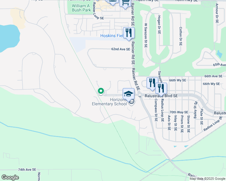 map of restaurants, bars, coffee shops, grocery stores, and more near 6624 Milano Court Southeast in Olympia