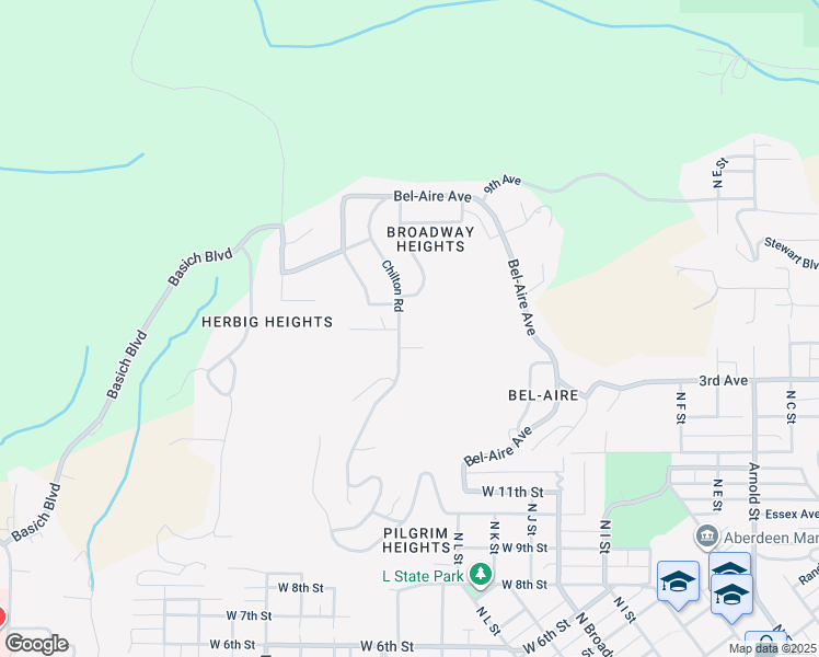 map of restaurants, bars, coffee shops, grocery stores, and more near 1610 Chilton Road in Aberdeen