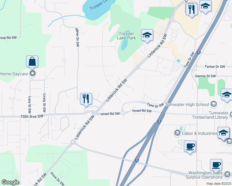 map of restaurants, bars, coffee shops, grocery stores, and more near 2240 McIver Court Southwest in Tumwater