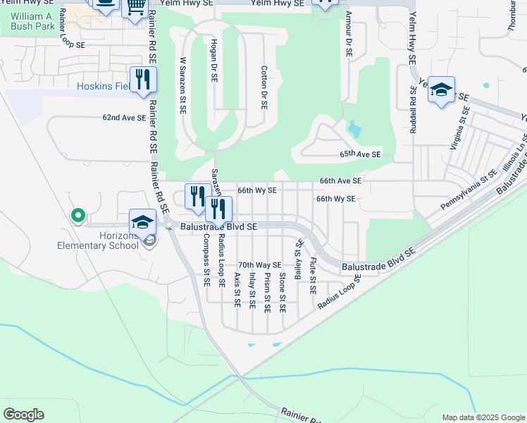 map of restaurants, bars, coffee shops, grocery stores, and more near 6829 Prism Street Southeast in Lacey