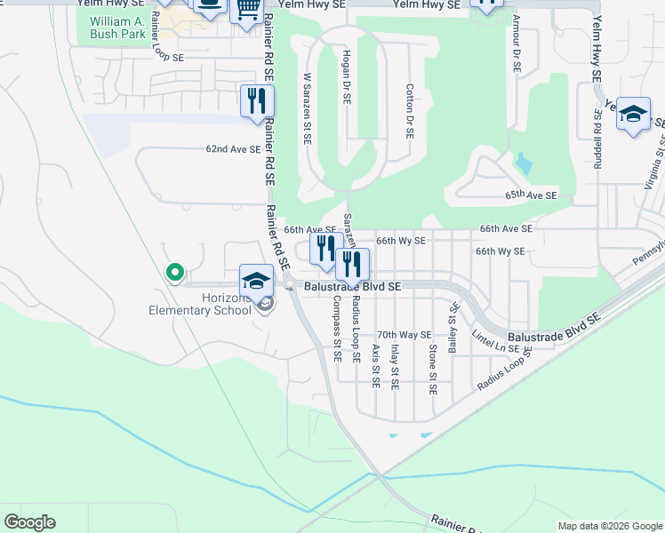 map of restaurants, bars, coffee shops, grocery stores, and more near 4975 Switchback Loop Southeast in Lacey