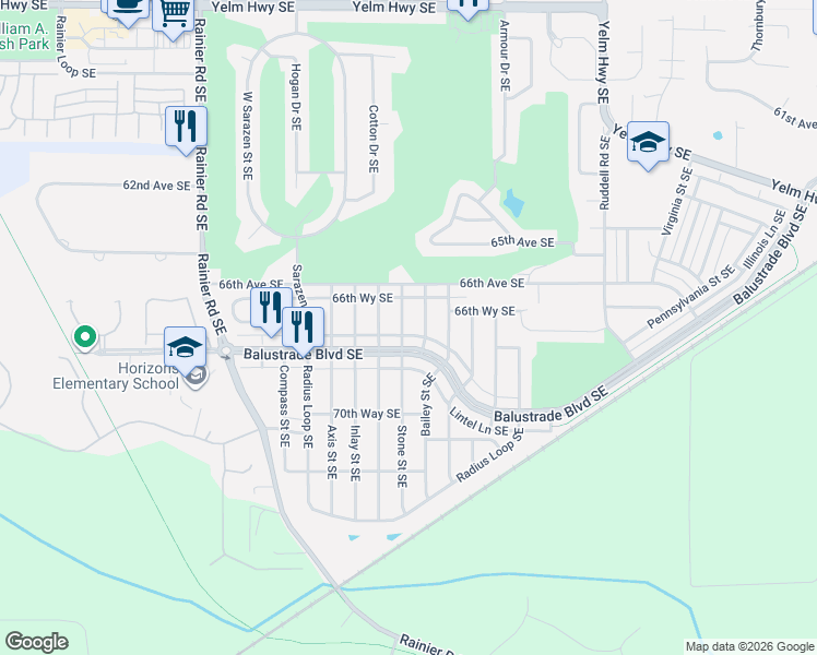 map of restaurants, bars, coffee shops, grocery stores, and more near 6823 Stone Street Southeast in Lacey