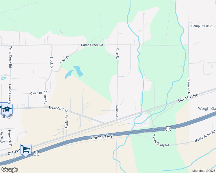 map of restaurants, bars, coffee shops, grocery stores, and more near 39 Roup Road in Montesano