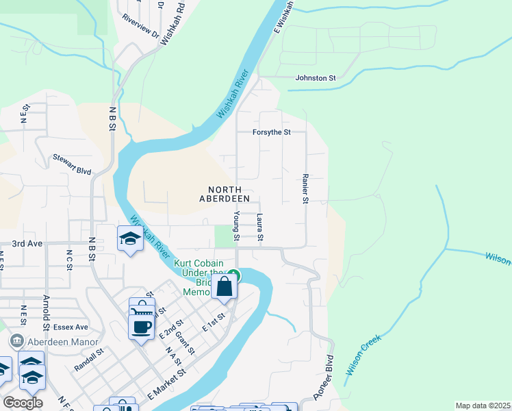 map of restaurants, bars, coffee shops, grocery stores, and more near 1121 Tecumseh Street in Aberdeen