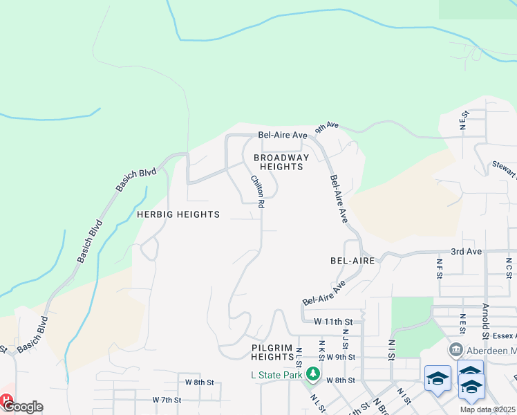 map of restaurants, bars, coffee shops, grocery stores, and more near 1610 Chilton Road in Aberdeen