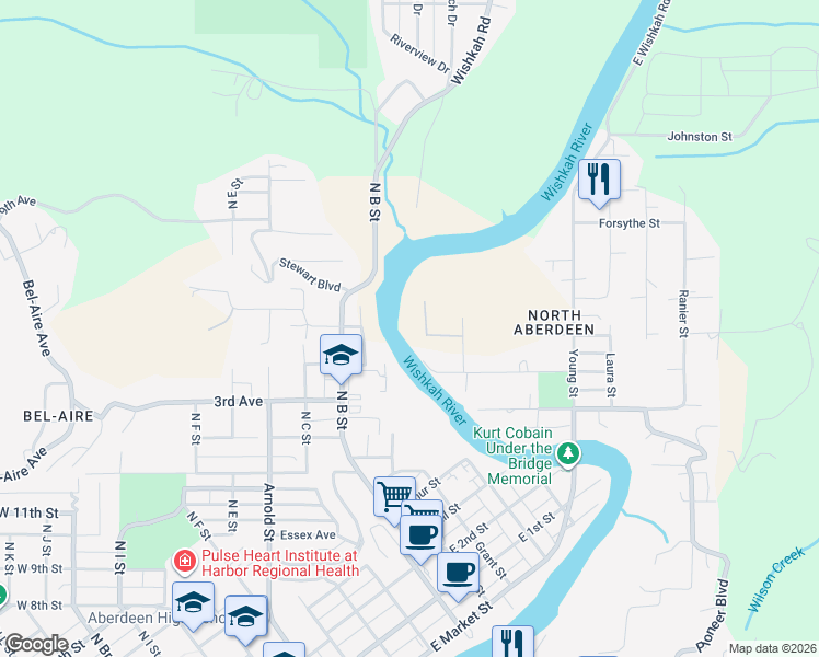 map of restaurants, bars, coffee shops, grocery stores, and more near 624 Thomas Street in Aberdeen