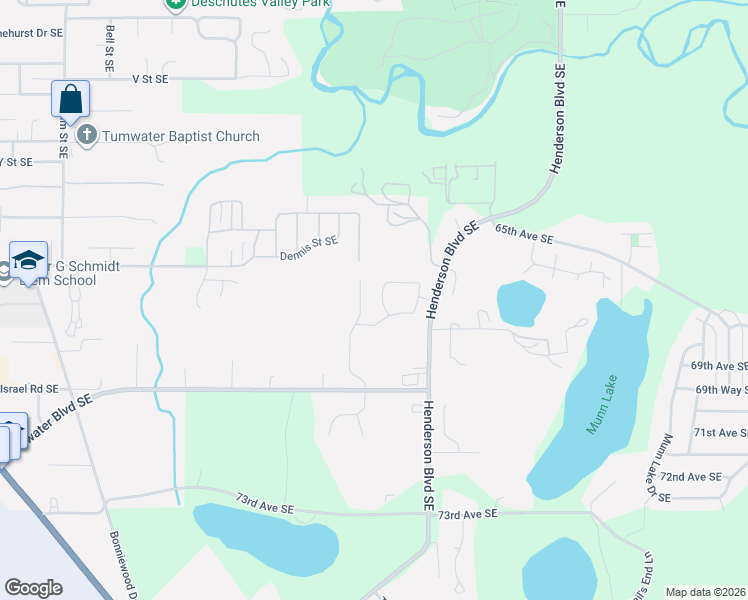 map of restaurants, bars, coffee shops, grocery stores, and more near 1046 Tumwater Boulevard Southeast in Olympia