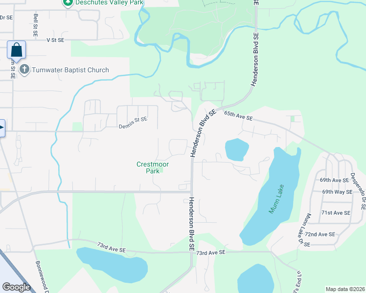 map of restaurants, bars, coffee shops, grocery stores, and more near 6717 Henderson Boulevard Southeast in Tumwater