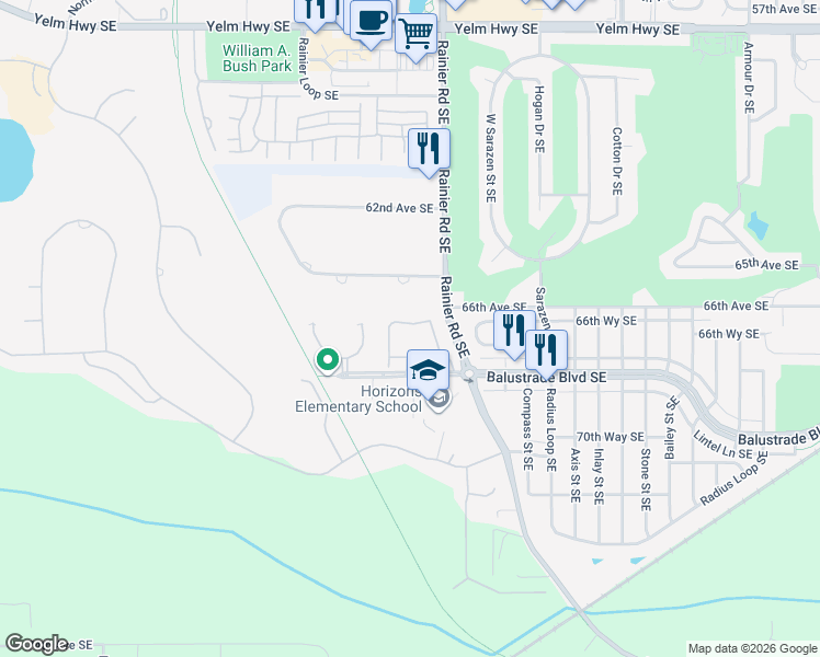 map of restaurants, bars, coffee shops, grocery stores, and more near 6611 Millstone Lane Southeast in Lacey