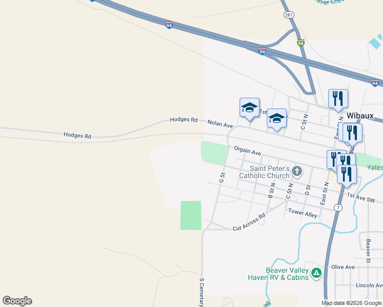 map of restaurants, bars, coffee shops, grocery stores, and more near 21 Hodges Road in Wibaux