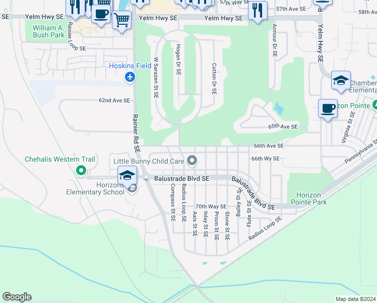 map of restaurants, bars, coffee shops, grocery stores, and more near 5053 66th Avenue Southeast in Lacey