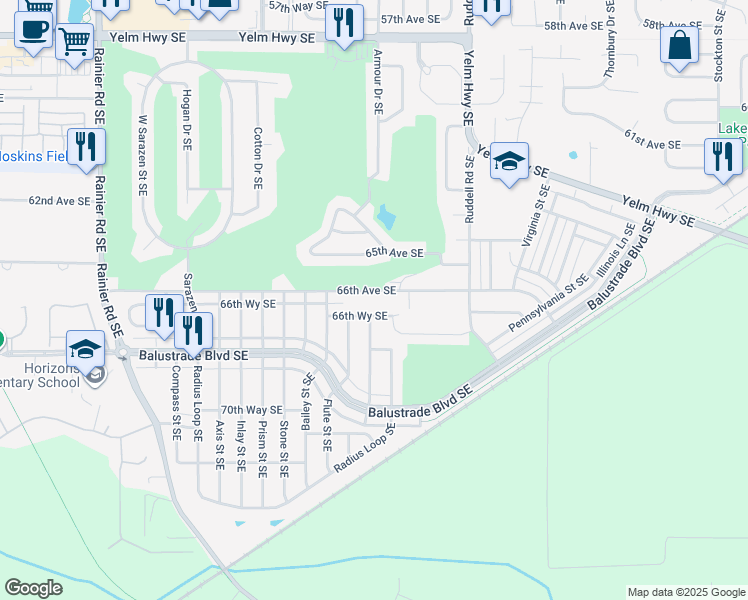 map of restaurants, bars, coffee shops, grocery stores, and more near 5333 66th Avenue Southeast in Lacey