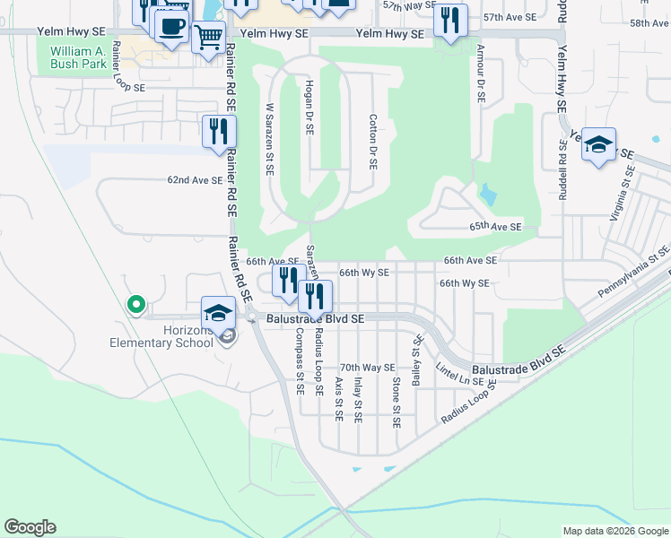 map of restaurants, bars, coffee shops, grocery stores, and more near 5053 66th Avenue Southeast in Lacey