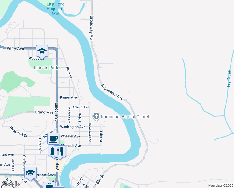 map of restaurants, bars, coffee shops, grocery stores, and more near 922 Broadway Avenue in Hoquiam