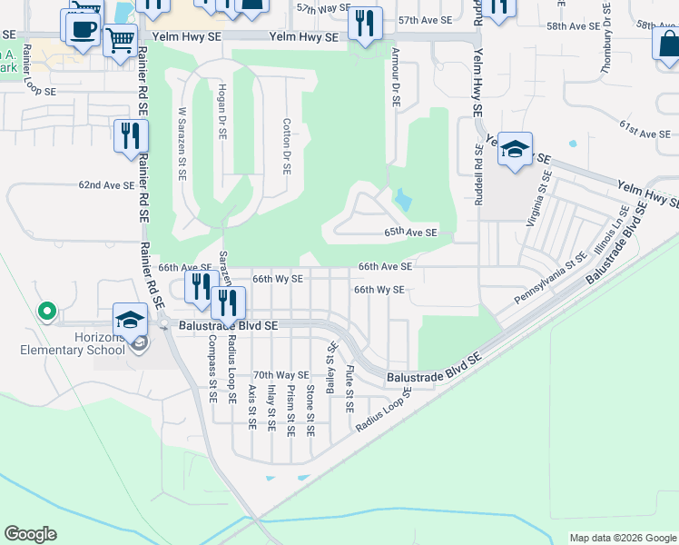 map of restaurants, bars, coffee shops, grocery stores, and more near 5263 66th Avenue Southeast in Lacey