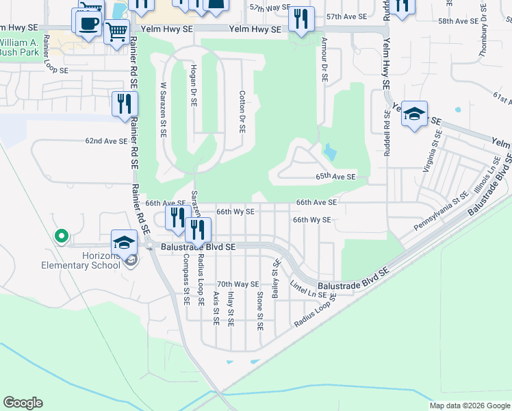 map of restaurants, bars, coffee shops, grocery stores, and more near 5140 66th Avenue Southeast in Lacey