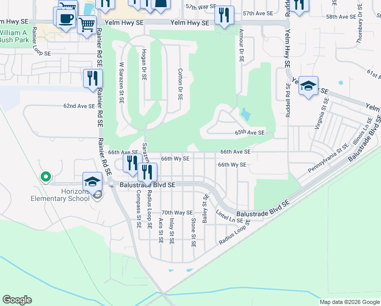 map of restaurants, bars, coffee shops, grocery stores, and more near 5140 66th Avenue Southeast in Lacey