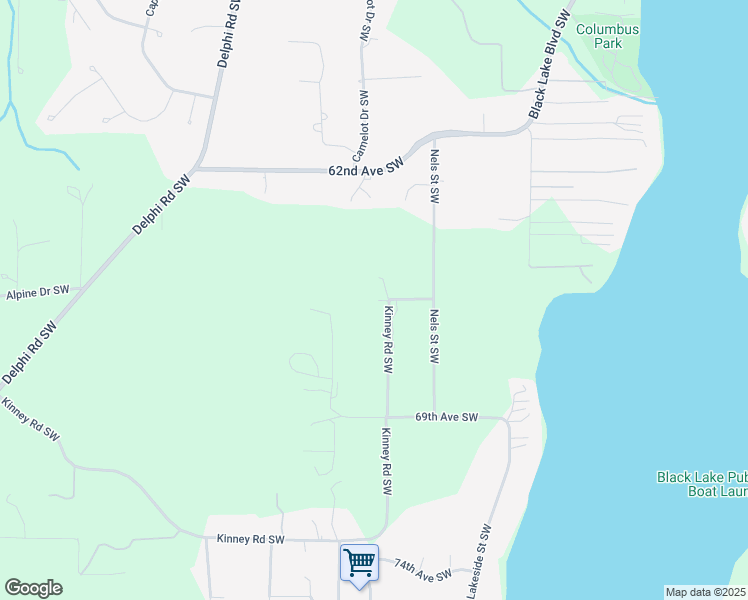 map of restaurants, bars, coffee shops, grocery stores, and more near 5134 Kinney Road Southwest in Olympia