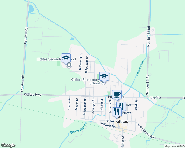 map of restaurants, bars, coffee shops, grocery stores, and more near 701 Okanogan Street in Kittitas