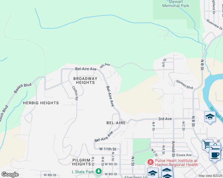 map of restaurants, bars, coffee shops, grocery stores, and more near 1740 Bel-Aire Avenue in Aberdeen