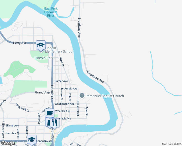 map of restaurants, bars, coffee shops, grocery stores, and more near 916 Broadway Avenue in Hoquiam