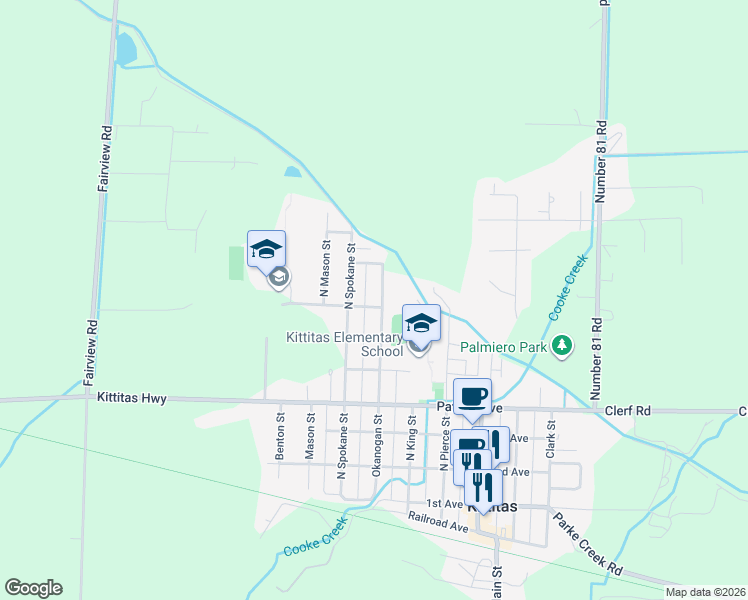 map of restaurants, bars, coffee shops, grocery stores, and more near 701 Okanogan Street in Kittitas