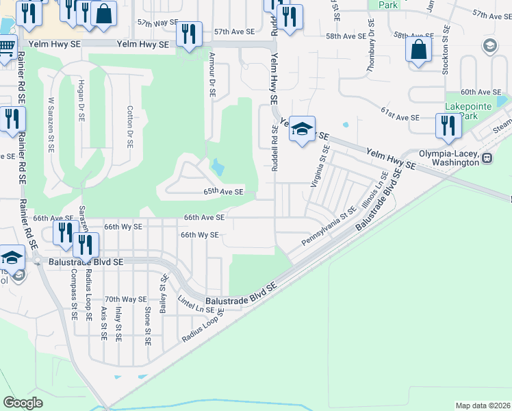 map of restaurants, bars, coffee shops, grocery stores, and more near 5526 66th Avenue Southeast in Olympia