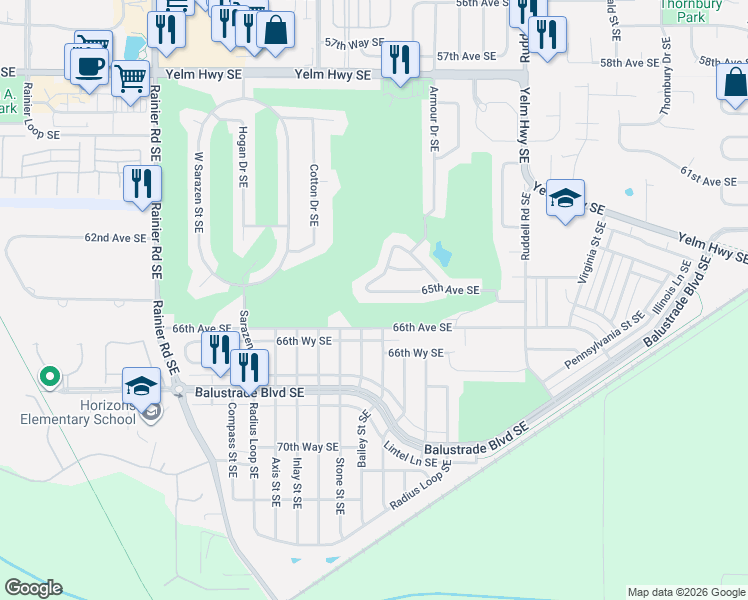 map of restaurants, bars, coffee shops, grocery stores, and more near 5263 66th Avenue Southeast in Lacey