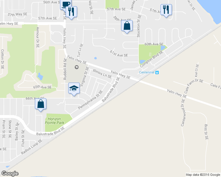 map of restaurants, bars, coffee shops, grocery stores, and more near 6036 Balustrade Boulevard Southeast in Olympia