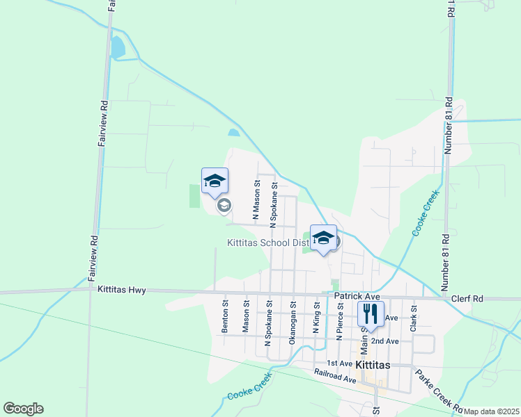 map of restaurants, bars, coffee shops, grocery stores, and more near 802 North Mason Street in Kittitas