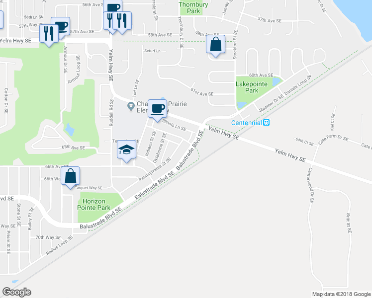 map of restaurants, bars, coffee shops, grocery stores, and more near 6036 Balustrade Boulevard Southeast in Olympia