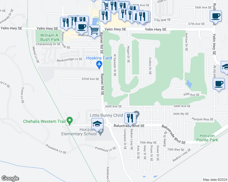 map of restaurants, bars, coffee shops, grocery stores, and more near 4732 Sarazen Court Southeast in Lacey
