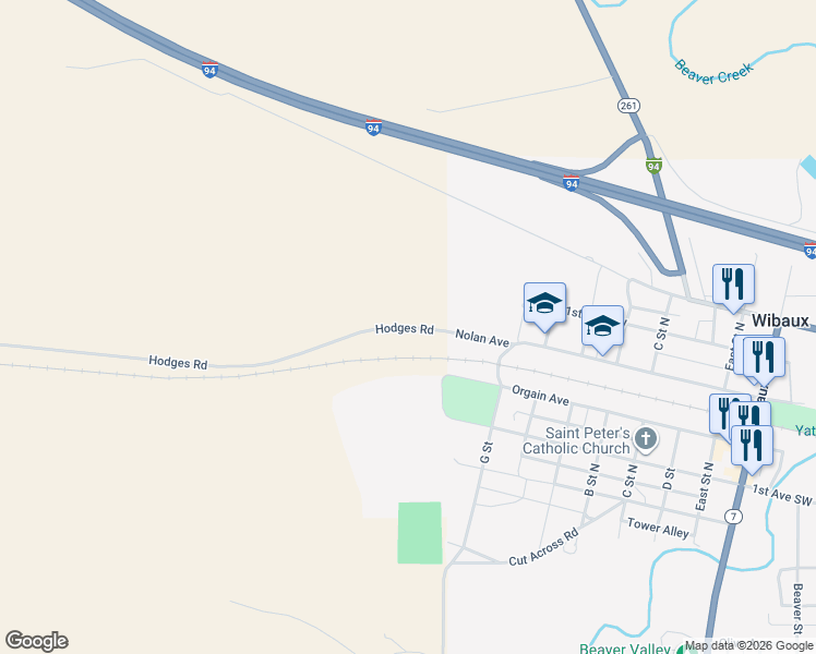 map of restaurants, bars, coffee shops, grocery stores, and more near 21 Hodges Road in Wibaux